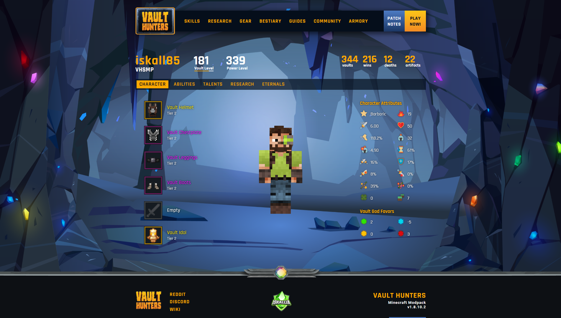 Landing page for Vault Hunters
